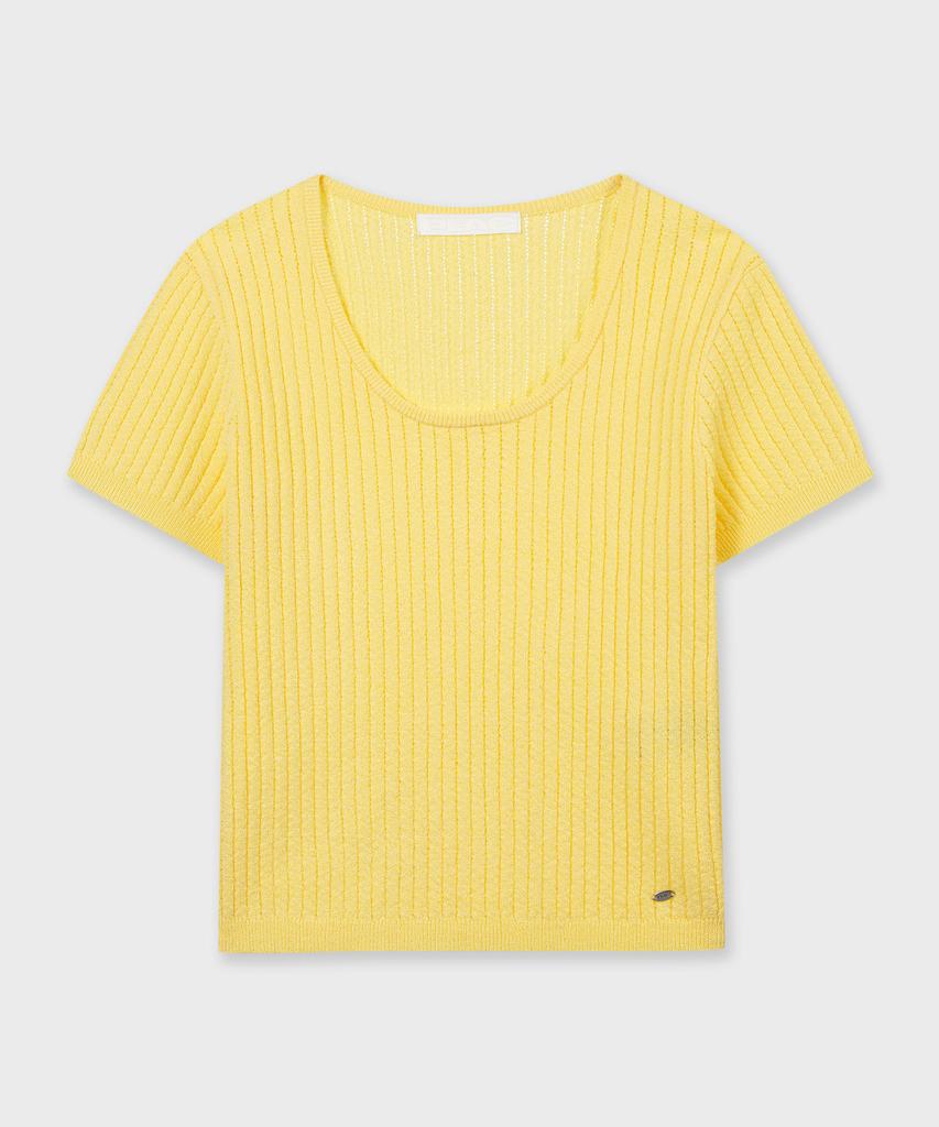 PLAC WOMEN U-Neck Half Sleeve Knit 2 Colors