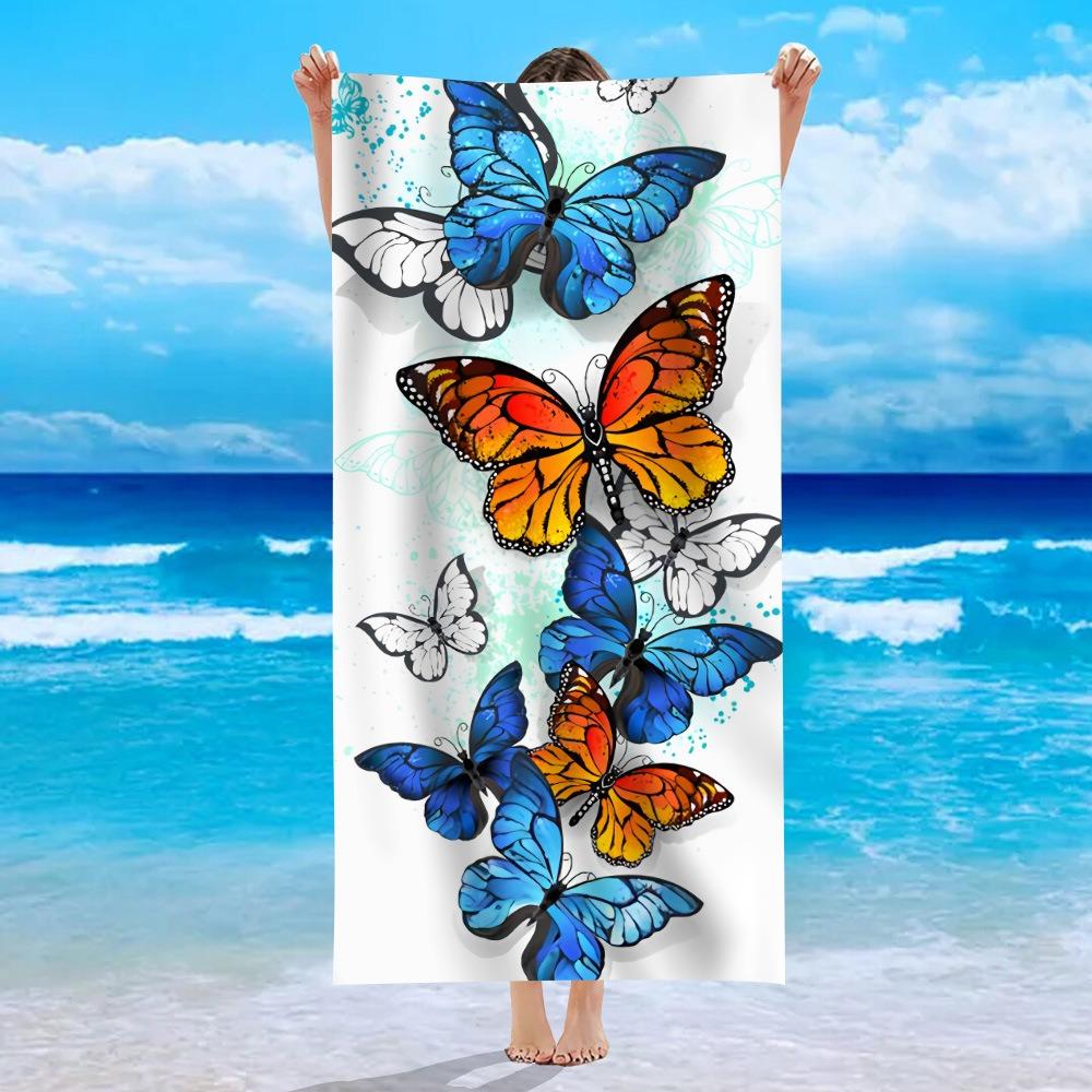 Colorful Blue Monarch Butterfly Print Beach Towel Fashion Art Beach Blanket Soft Quick Dry Sand Free Swim Towel for Beach Use