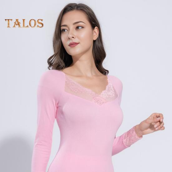 1 комплект женского термобелья, осенне-зимний кружевной V-образный вырез, длинный рукав, рубашка, длинные брюки, теплая основа для холодной погоды, верхние леггинсы