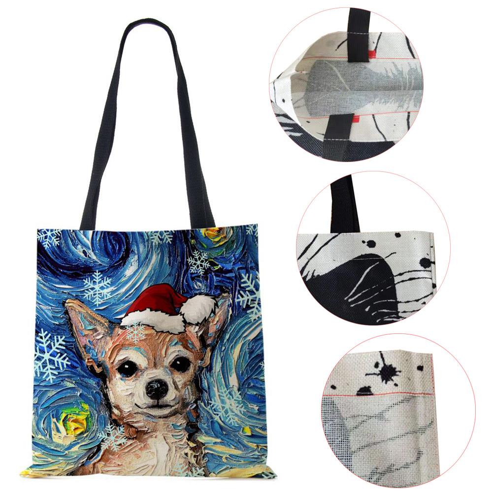 Рождественская холщовая сумка-шоппер для собак и кошек с принтом Харадзюку для женщин, многоразовая сумка через плечо, повседневная, большой вместимости, складная сумка-тоут CLE