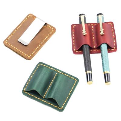 Кожаный держатель для ручек ручной работы с металлическим зажимом, чехол для ручек, портативный органайзер для карандашей, журнал