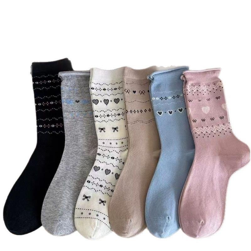 Женские весенне-летние хлопковые носки-гольфы без косточек с бантом и надписью «Love»
