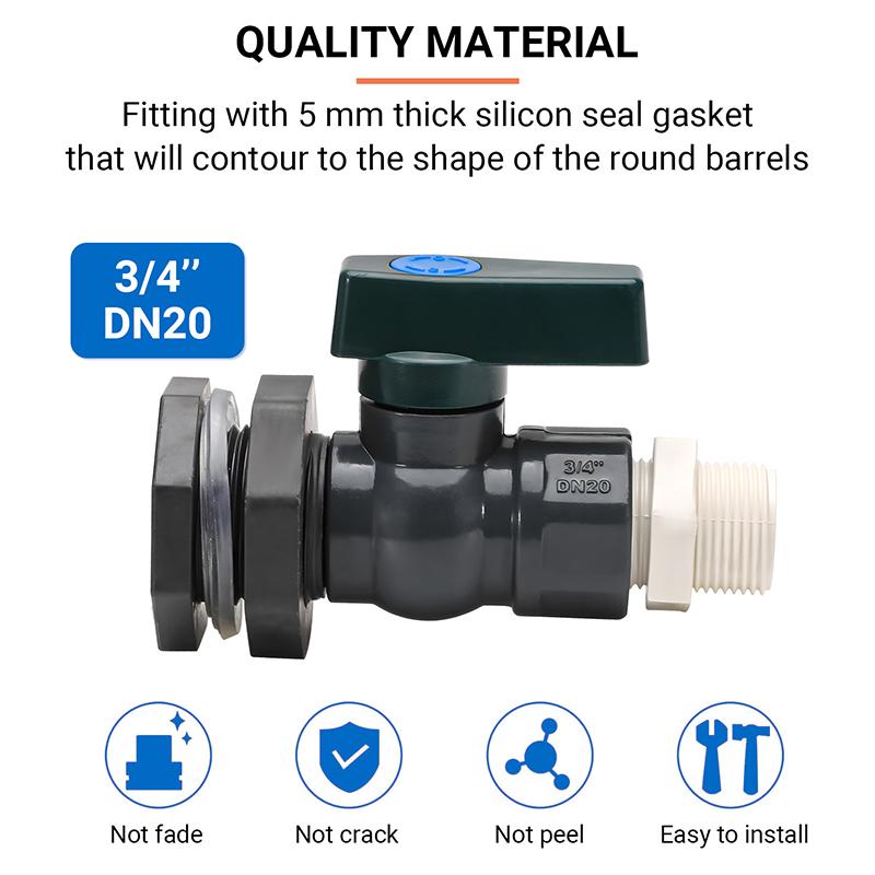 Комплект отвода для дождевой бочки из ПВХ 3/4 дюйма, клапан для дождевой бочки, кран для дождевой бочки с переходником с переборкой