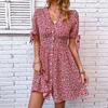 YYFS Women's Fashion Summer Spring Floral Print Short Sleeve V-Neck Casual Dresses