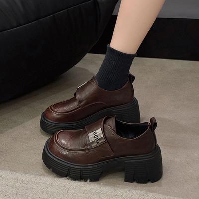 Ретро лоферы на платформе женские маленькие кожаные туфли в британском стиле женские осень 2025 новые туфли на высоком каблуке jk одинарные туфли