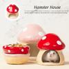 Ceramic Hamster House Mushroom Shaped Pet Habitat Nest Indoor Cartoon Sturdy Hamster Hide Bed For Small Animal Food Bowl