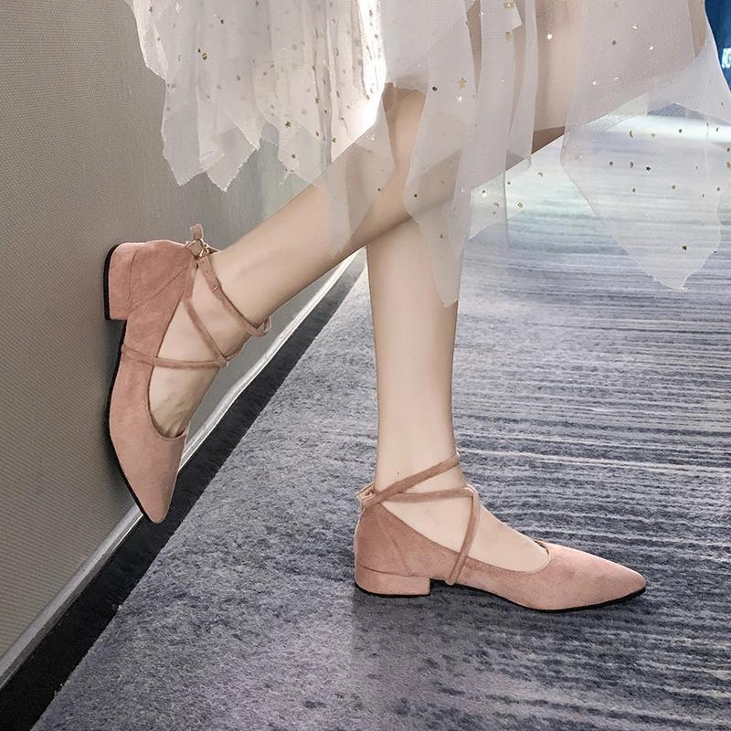 Low Heel Elegant Evening Women's Shoes Pointed Toe Pink Ladies Footwear Square Heels A Slip On Shoe Non Youthful Emo Offer Chic
