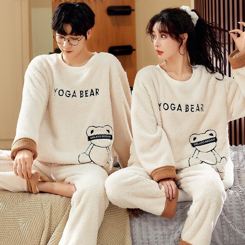 Мужская и женская толстая пижама из кораллового флиса: Теплый вельветовый фланелевый зимний комплект