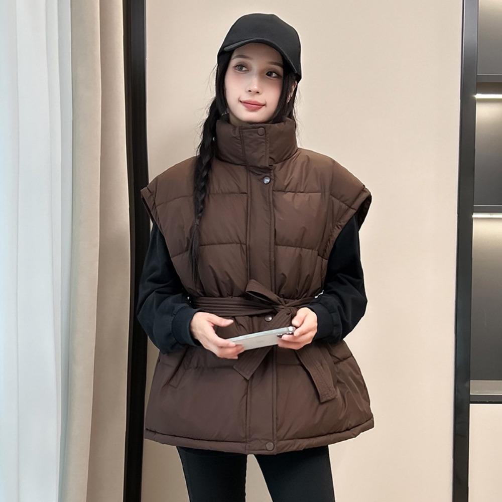 Жилет женский осенне-зимний свободный с поясом, воротник-стойка, женский жилет-куртка