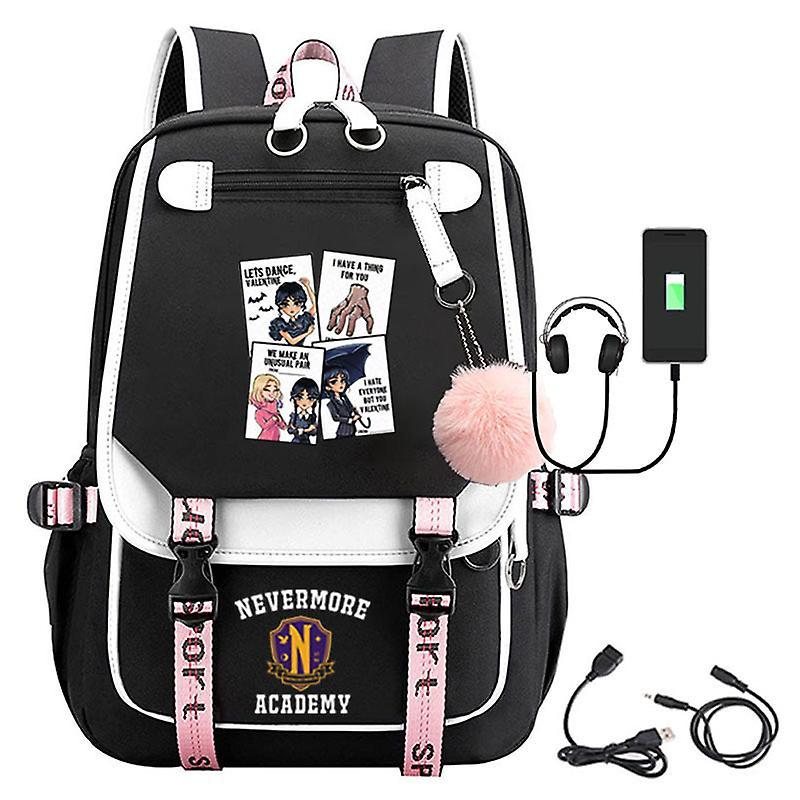 Wednesday Addams Backpack Nevermore Academy Student Boys Girls Schoolbag Travel Waterproof Fur Ball Laptop Backpack Notebook Bag