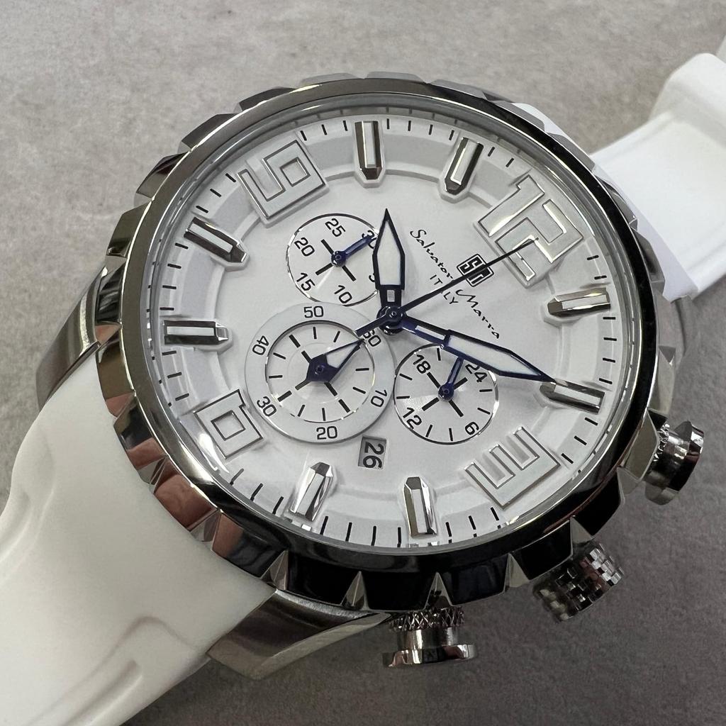 Часы хронограф бизнес аналоговый кварцевый белый WHWH с крестом [Salvatore Marra] мужские