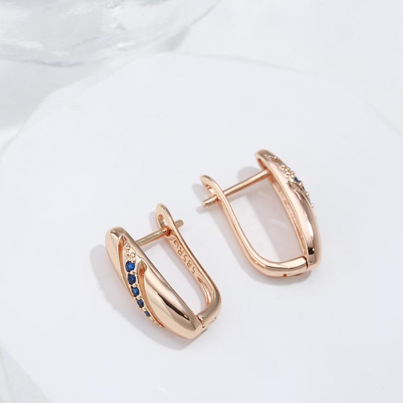 New Simple Blue Natural Zircon Earrings For Women  Rose Gold Ethnic Bride Wedding Earrings Stylish Vintage Jewelry
