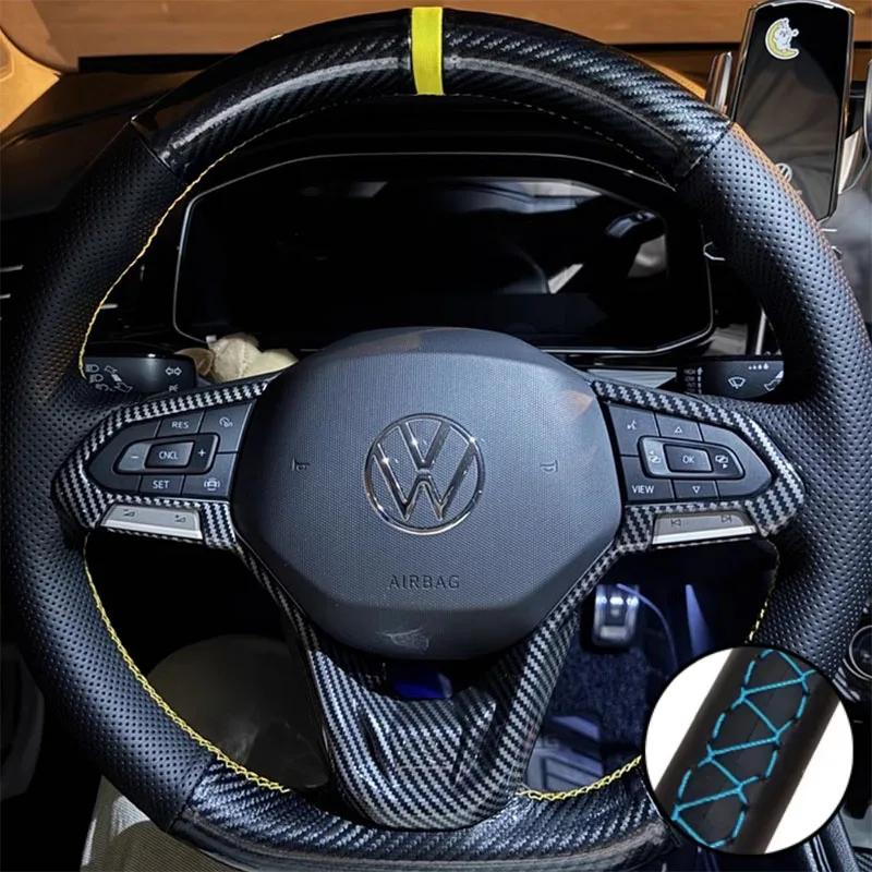 DIY Car Steering Wheel Cover Carbon Fiber Leather For Volkswagen VW Atlas Golf 8 Mk8 Jetta Passat B9 Tiguan Sharan Car Interior