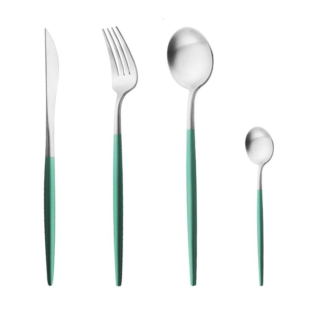 Матовый серебряный набор столовой посуды из нержавеющей стали 18/10, набор столовых приборов с круглой ручкой, вилка, нож, ложка, набор столовых приборов, набор кухонного серебра