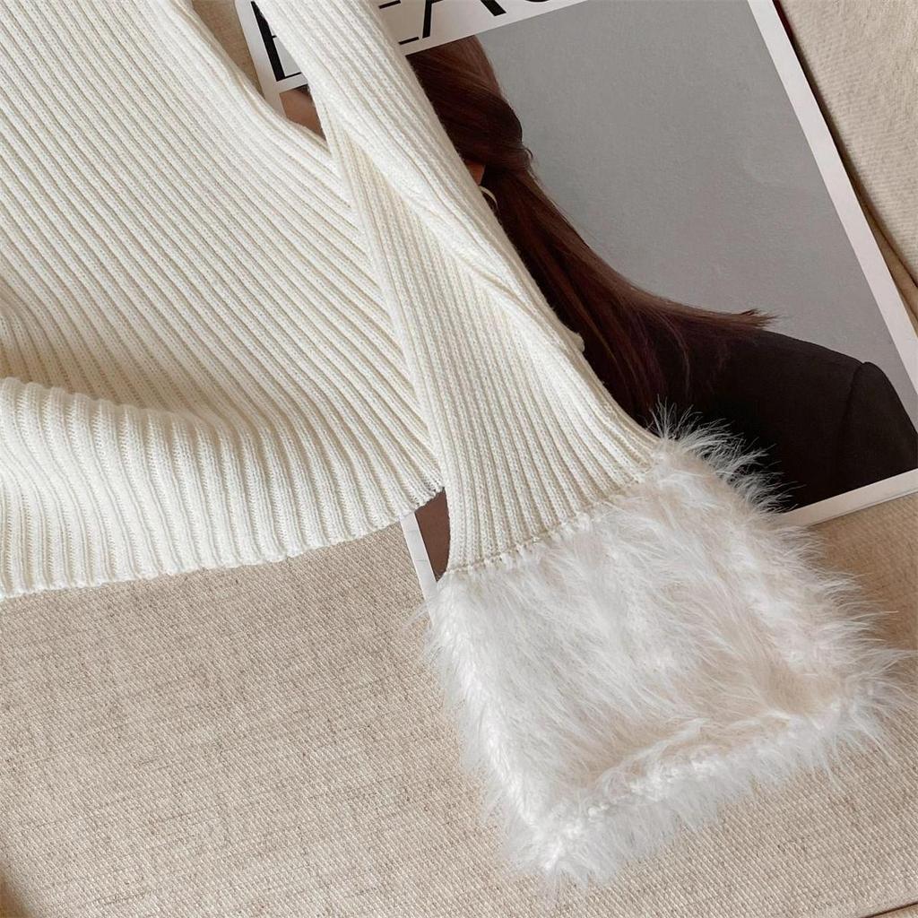 Шикарный французский женский свитер-топ на одно плечо с расклешенными рукавами - Облегающий пушистый базовый слой для осени/зимы.