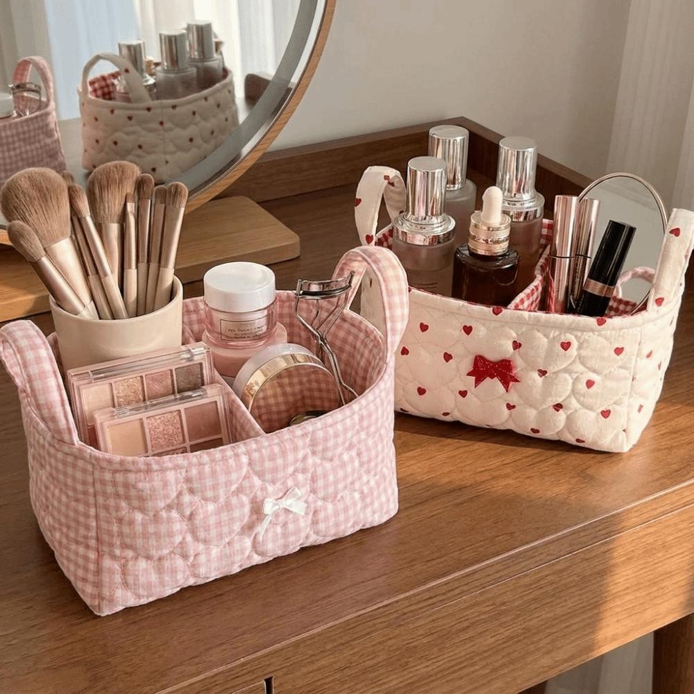 Cotton Small Quilted Storage Basket Folding Cosmetic Organizer Dresser