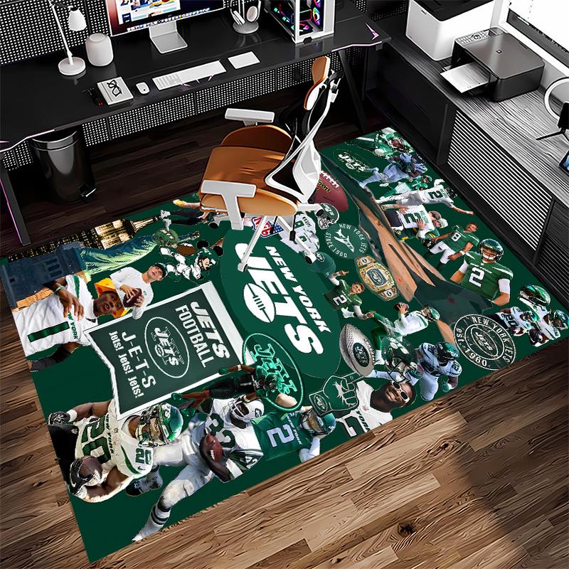 New York Jets logo Print Area Rug - Soft, Washable Non-Slip Indoor Mat for Office Chairs, Living Room, Home Office Decorative Rug