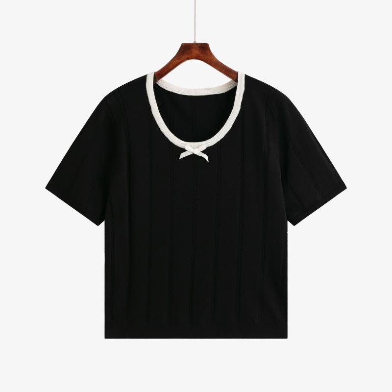 Плюс Размер Женский Летний Круглый Вырез Дизайн Feel Color Трикотажный Свободный Короткий Рукав Топ