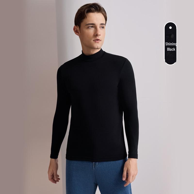 Men's Cashmere Silk Thermal Top with Half-High Collar for Autumn and Winter