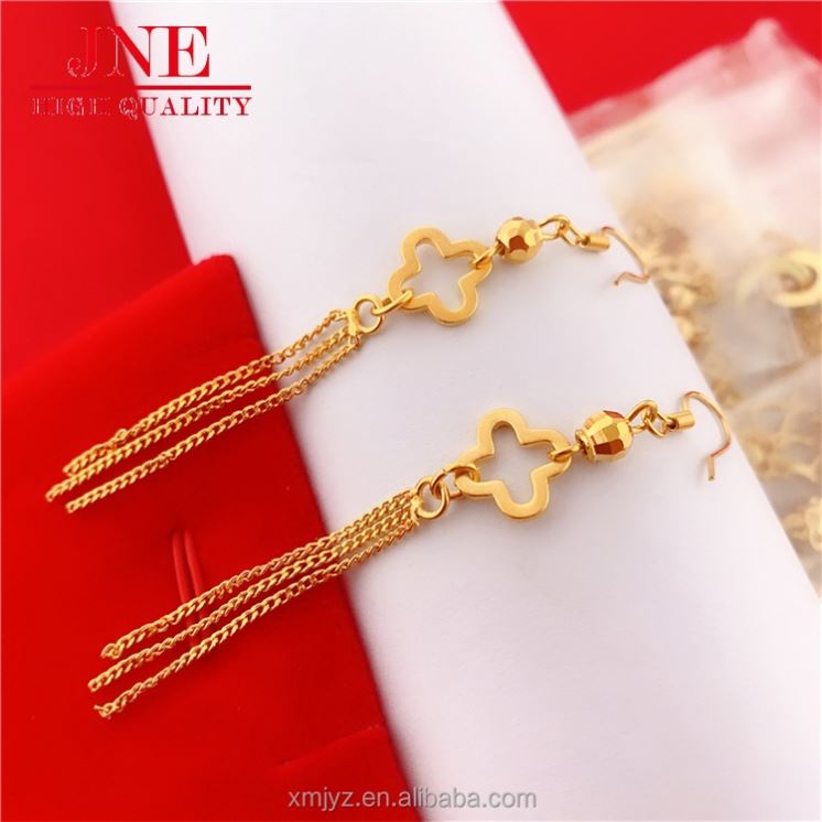 Vietnam Sand Gold Copper-Plated Gold Ear Wire Four-Leaf Clover Earrings Earrings Tassel Ear Hooks Long Wedding Jewelry