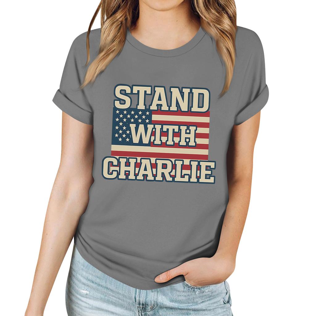 Women's Casual Printed T-Shirt Round Neck Pullover Short Sleeve Top