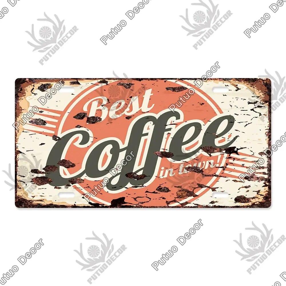 Putuo Decor Coffee Metal Sign Licenses Plate Plaque Metal Vintage Tin Sign Decoration for Cafe Kitchen Club Home Wall Decor