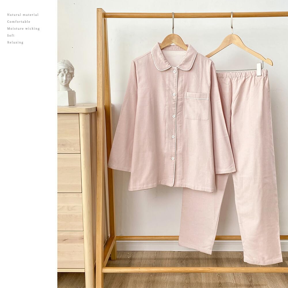 Yes Family Flannel Long Loungewear Size Pink Women's Fall/Winter Pajamas, 100% Cotton, Sleeve, Set, Soft, L,