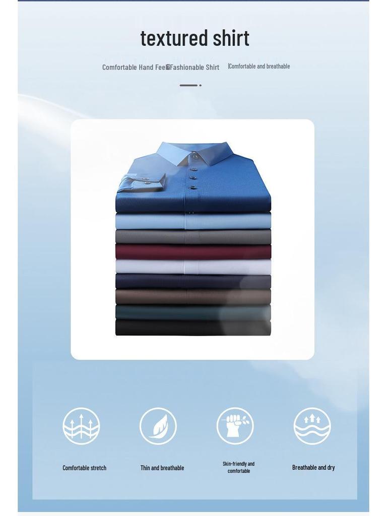 Весенняя мужская бесшовная немнущаяся рубашка в стиле business casual с длинным рукавом