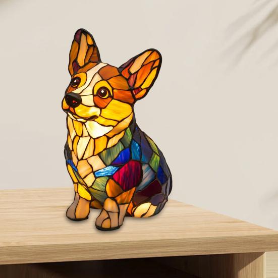 Светодиодный светильник с орнаментом в виде корги, настольная лампа в стиле ретро из смолы для собак, ночник с теплым окружающим светом, акцентное освещение для гостиной