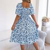 Модное женское платье с цветочным принтом, квадратным вырезом, короткими рукавами, пышной юбкой и свободным кроем