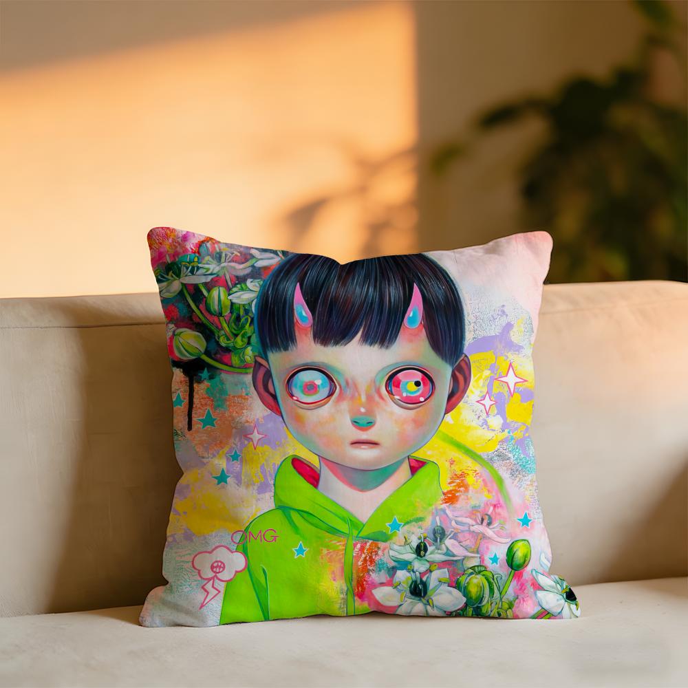 Hikari Shimodacute Boy HHikari Shimoda IllustrationS Cushion Cover Cozy Velvet Throw PillowSoft Warm Cushion For Sofa Bed