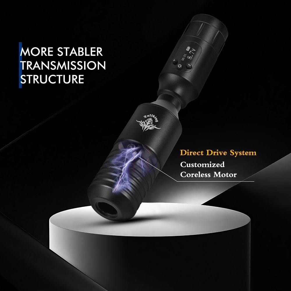 Легкая беспроводная тату-машинка Полный комплект, Регулируемая скорость вращения, Водонепроницаемый аккумуляторный набор ручек, Картриджные иглы для боди-арта, 1. DC Черный, 1 штука