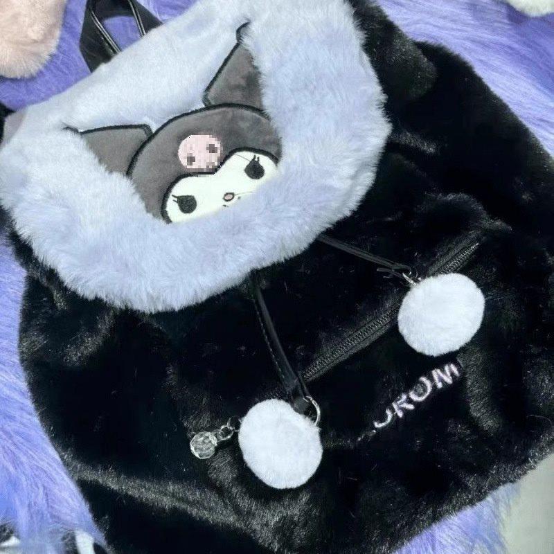 Рюкзак женский плюшевый Sanrio - Коллекция Осень/Зима, Изысканный полиэстеровый школьный рюкзак для повседневного использования