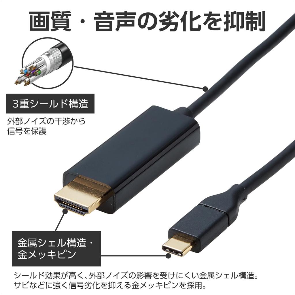 Elecom USB C Conversion Cable 2m To HDMI Mirroring with iPhone MacBook iPad Black To Be Compatible with iPhone Pro Type-C 4K(3840×2160px)/60Hz
