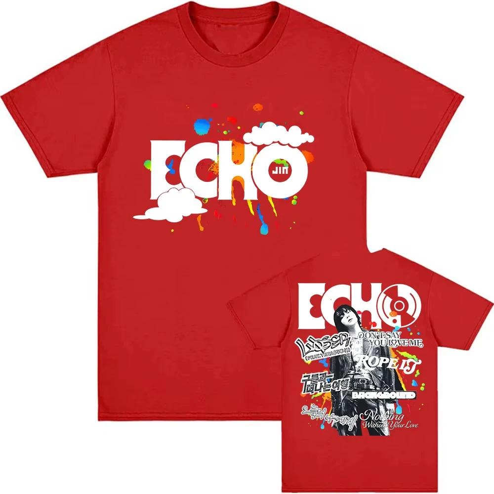 Jin Эхо Сольный Альбом Футболка Короткий Рукав Хлопок Принтованные Футболки Корейский Певец Графическая Модная Футболка Уличная Одежда Мужчины Женщины
