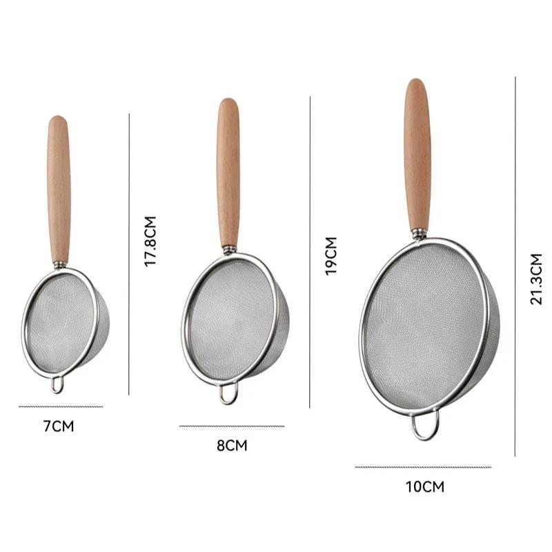 Wooden Handle Stainless Steel Small Colander Fine Mesh Oil Strainer Multi-function Filter Mesh Flour Sifter Kitchen Baking Tools