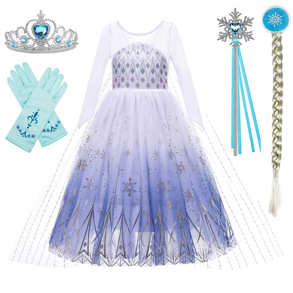 Snow Queen Act 2 Costumes Princess Dresses for Girls with Wig,Crown,Magic wand,Gloves Accessories Purple