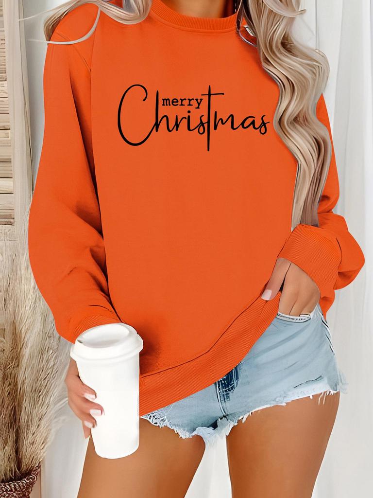 Women's Christmas Print Long-Sleeve Round Neck Pullover Sweater