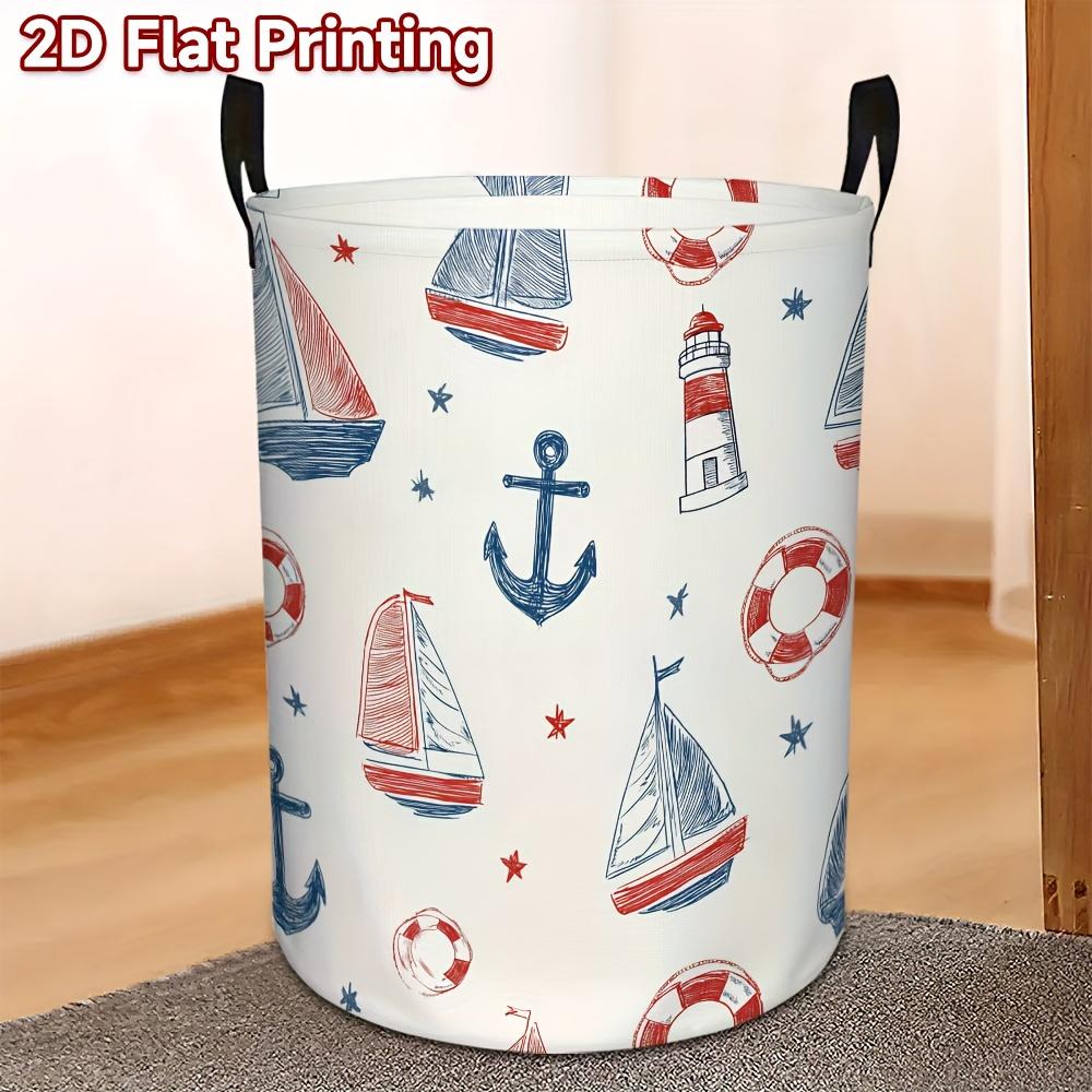 1pc Laundry Basket, Cartoon Nautical Style Printed Laundry Basket, Foldable Storage Basket with Handle, Made of Polyester, Perfect for Tidying Up The