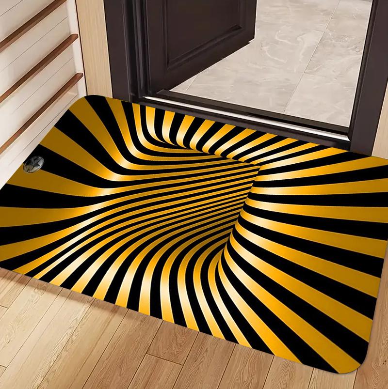 Trippy Yellow Black Stripe Vortex Optical Illusion Non-slip Carpet Washable Door Mat for Entryway Livingroom Home Decoration