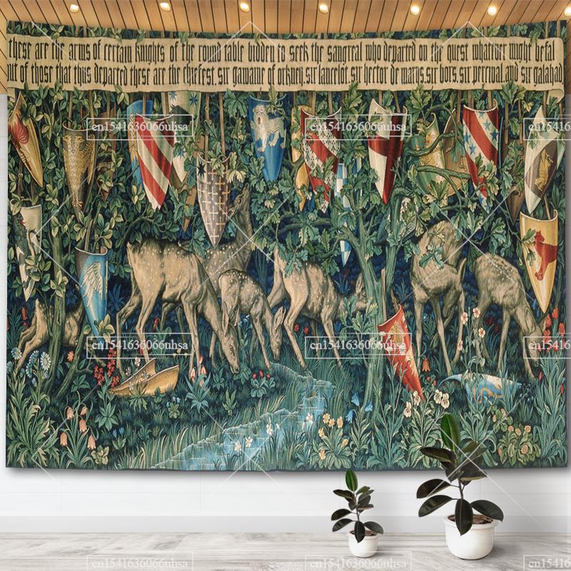 Medieval Unicorn Tapestry Wall Hanging For Home Decor Paintings Retro Hippie Tapestries Aesthetic Background Yoga Meditation