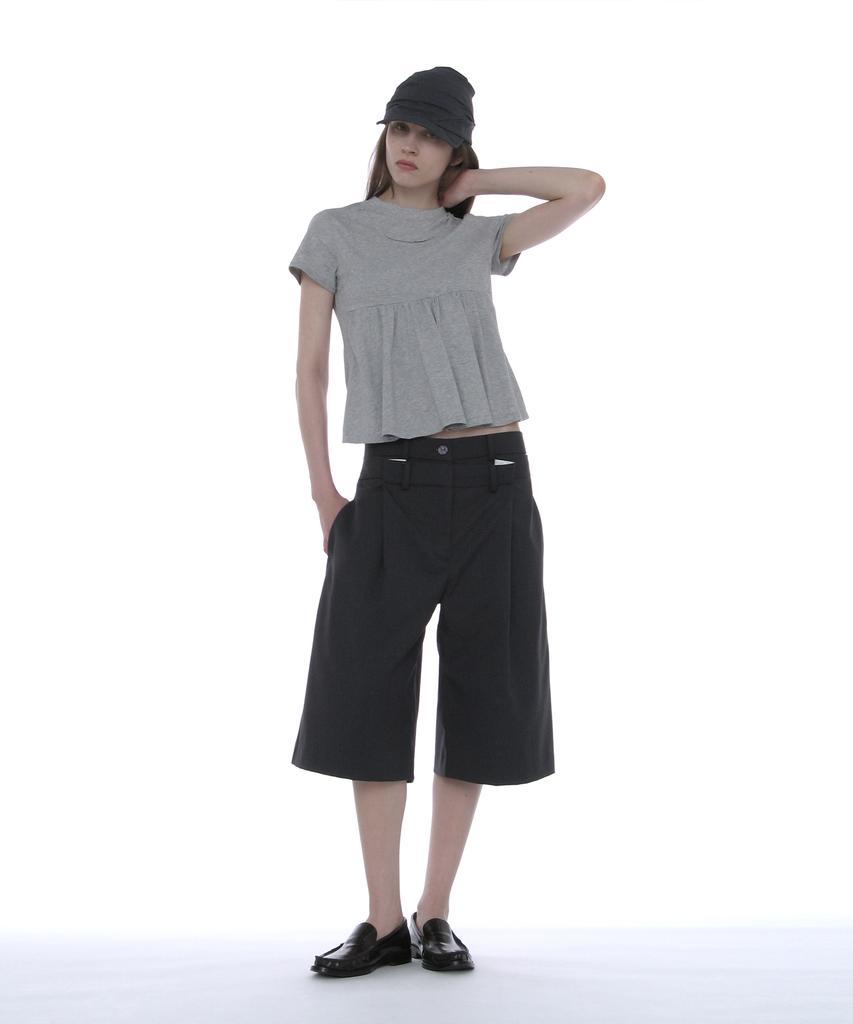 PARTIMENTO WOMEN Overlay Peplum Short Sleeve Tee_Melange