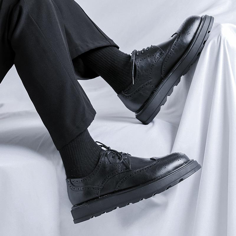 Мужская мода бизнес свадебные туфли шнуровка резные броги черные коричневые кроссовки на платформе обувь из натуральной кожи мужская