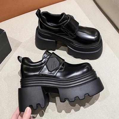 Мода 10 см Искусственная кожа Удобные Туфли-лодочки на платформе и танкетке Массивные кроссовки Высокий бренд Весна Осень Повседневная обувь Британский стиль Массивная обувь