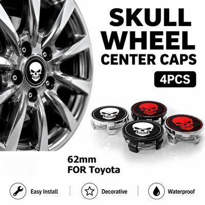 4Pcs 62mm Skull Logo Wheel Hub Centre Caps Compatible for Toyota Corolla Yaris RAV4 Camry C-HR Prius Dustproof Rim Centre Covers Car Replacement Parts