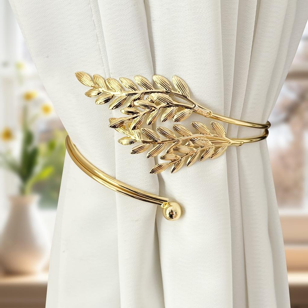 2 шт. Золотые сплавные подхваты для штор Элегантный дизайн с листьями для декора спальни, гостиной и столовой, Роскошный декор для дома