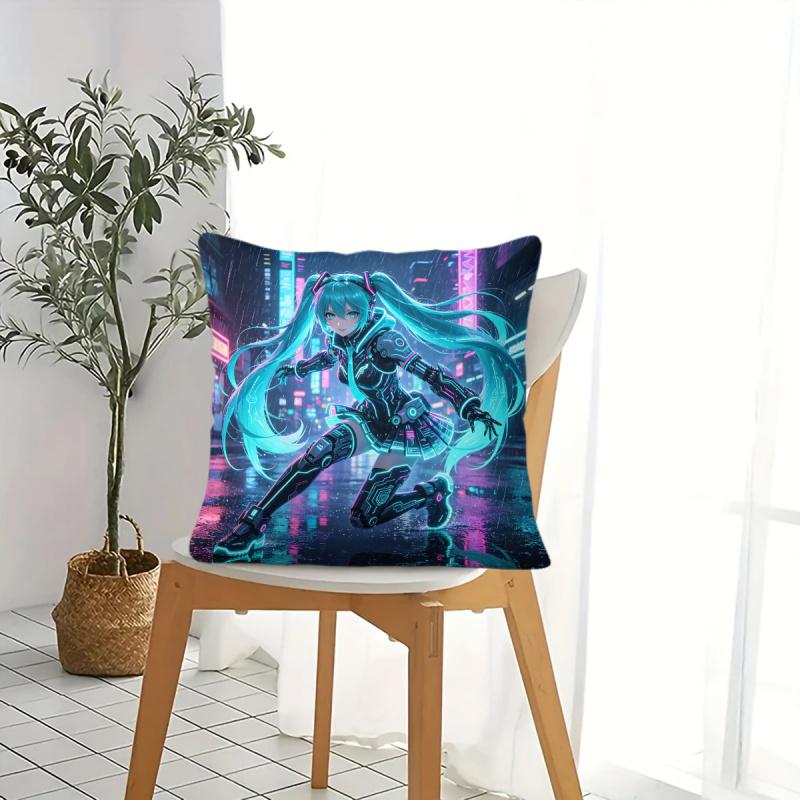 Hatsune Miku Cyberpunk Style Throw Pillow Anime Futuristic Cushion For Gaming Room Teens Room Sofa Bedroom Decor Gift For Fans