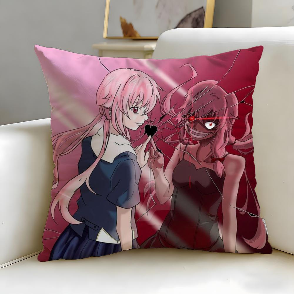 Классическая аниме-подушка Mirai Nikki Чехол для подушки Мягкий Легко стирающийся Чехол для подушки Универсальный для дивана, кровати, путешествий и офиса