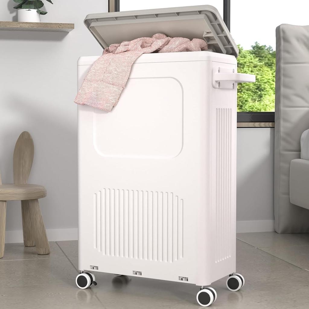 Heavy Duty Laundry Hamper with Lid,Plastic Laundry Basket with Wheel, Dirty Clothes Organizer Bathroom Waterproof Storage Basket