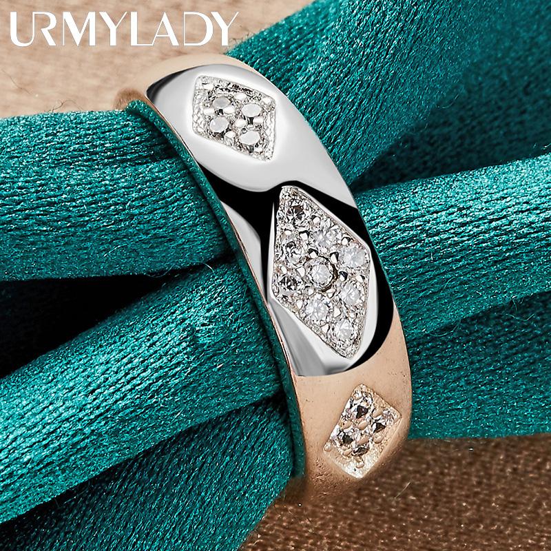 925 Sterling Silver Rhombus Zircon 7 8 9 10 Ring For Women Fashion Wedding Engagement Party Charm Jewelry
